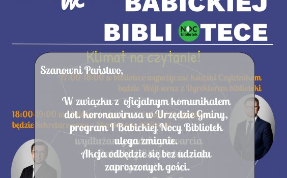 Program I Babickiej Nocy Bibliotek ulega zmianie.