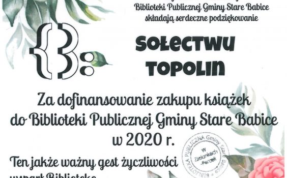 Podziękowanie dla sołectwa Topolin.