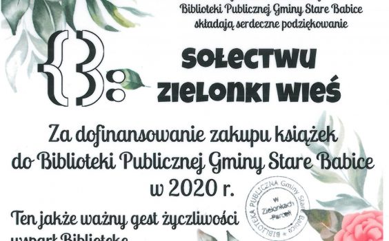 Podziękowanie dla sołectwa Zielonki Wieś.