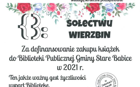 Podziękowanie dla sołectwa Wierzbin.