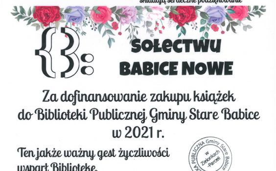 Podziękowanie dla sołectwa Babice Nowe.