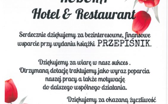 Zapowiedź PRZEPIŚNIKA – Podziękowanie dla HEDERA Hotel & Restaurant.