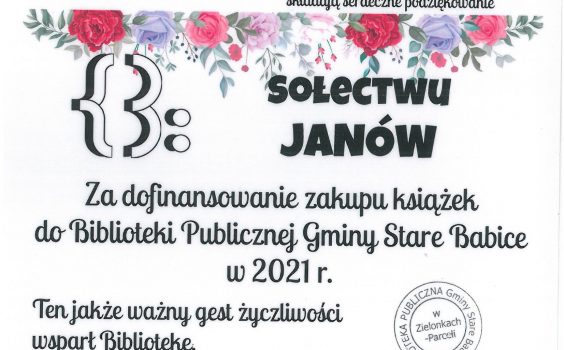 Podziękowanie dla sołectwa Janów.