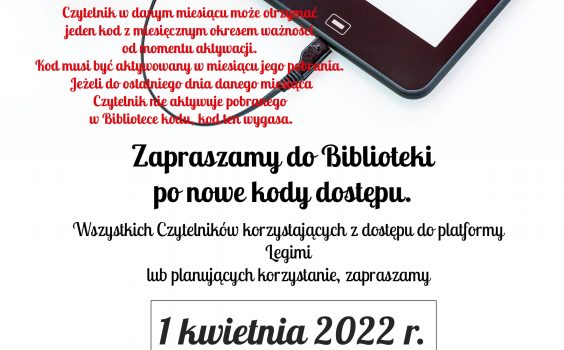 Nowe kody dostępu Legimi już 1 kwietnia 2022 r.