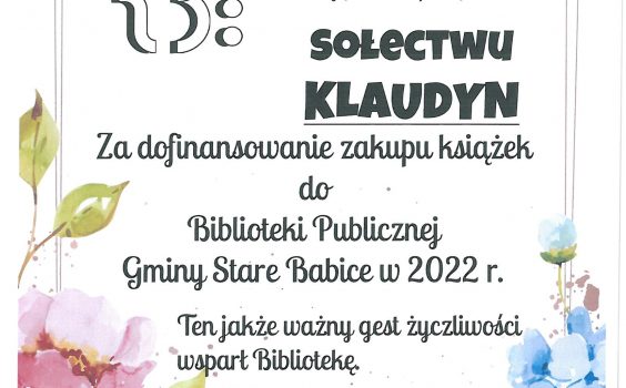 Podziękowanie dla sołectwa Klaudyn.