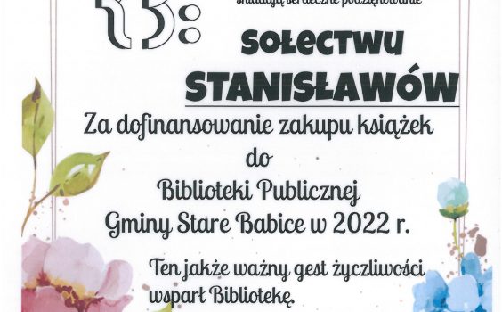 Podziękowanie dla sołectwa Stanisławów.