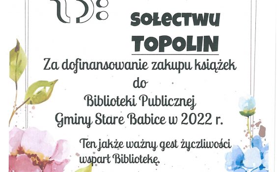 Podziękowanie dla sołectwa Topolin.